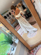 Load image into Gallery viewer, One of a kind vintage lace maxi skirt with cotton oh my top off white ready to ship