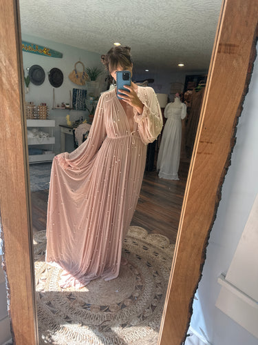 Flash sale Ready to ship nudes pearl sheer robe