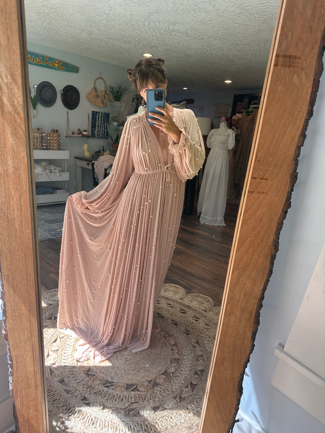 Flash sale Ready to ship nudes pearl sheer robe