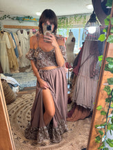 Load image into Gallery viewer, Ready to ship on sale slight dye flaw brown lace hand dyed two piece dress (style y)