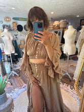 Load image into Gallery viewer, Ready to ship tan brown linen cotton ruffle me open two piece dress