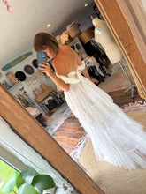 Load image into Gallery viewer, Preorder allow 6-8 week love bird off white dress with lace/tulle overskirt sale