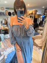 Load image into Gallery viewer, Ready to ship sale two dress deal two top two skirt denim blue linen cotton nothing quite like you two piece dress with tulle and lace sheer set