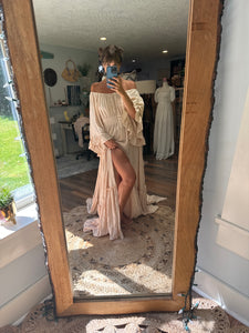 (RTS) Ready to ship linen cotton BEIGE ruffle me open fits sm-2x on sale