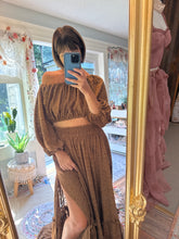 Load image into Gallery viewer, Ready to ship two piece dress ruffle me right up in brown stretchy thick lace