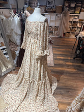 Load image into Gallery viewer, Ready to ship beige floral crinkle ruffle me open dress