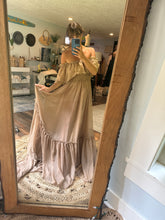 Load image into Gallery viewer, (Preorder 6-8 week) chiffon tan brown ships off those shoulders dress (sheer)