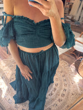 Load image into Gallery viewer, Ready to ship teal green crinkle poetry top and tier skirt