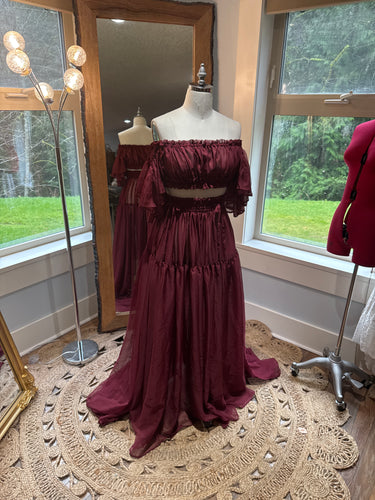 Ready to ship on sale wine coloured sheer mystical wonders two-piece dress