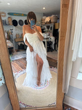 Load image into Gallery viewer, Preorder allow 6-8 week love bird off white dress with lace/tulle overskirt sale