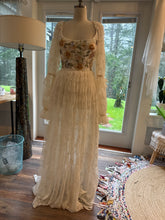 Load image into Gallery viewer, Preorder 6-8 week ivory lace each is one of a kind dress lined in ivory linen cotton with floral embroidery