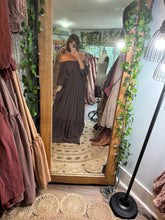 Load image into Gallery viewer, Brown linen cotton ruffle me right up reclamation dress ready to ship gown