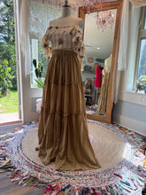 Load image into Gallery viewer, Ready to ship sale embroidery fabric corset top with mystical sleeve and mustard linen cotton you glow skirt