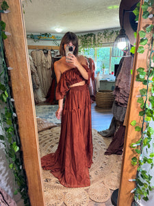 Ready to ship mystical wonders two piece rust chiffon reclamation dress