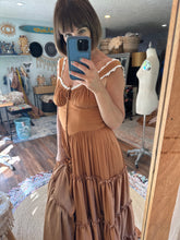 Load image into Gallery viewer, Ready to ship sale copper brown satin matte rosette dress