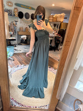 Load image into Gallery viewer, Two dress deal prairie hearts (reversible)hand dye cotton print and always and forever green blue dress spring sale