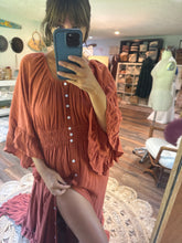 Load image into Gallery viewer, Ready to ship linen cotton rust ruffle me open fits sm-2x on sale