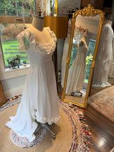 Load image into Gallery viewer, One of a kind asymmetrical cotton white dress with lace ruffle ready to ship