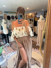 Load image into Gallery viewer, Tan brown skirt with embroidered mystical wonders top ready to ship