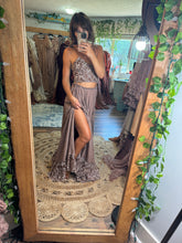 Load image into Gallery viewer, Reserve for ready to ship soon hand dyed brown lace two piece with detachable sleeve