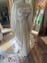 Load image into Gallery viewer, Ready to ship one of a kind Glory Dress in off white and ivory linen cotton/chiffon/vintage lace and embroidery