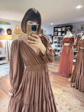 Load image into Gallery viewer, Daydream in deep brown crinkly cotton dress small-xl ready to ship (reversible)