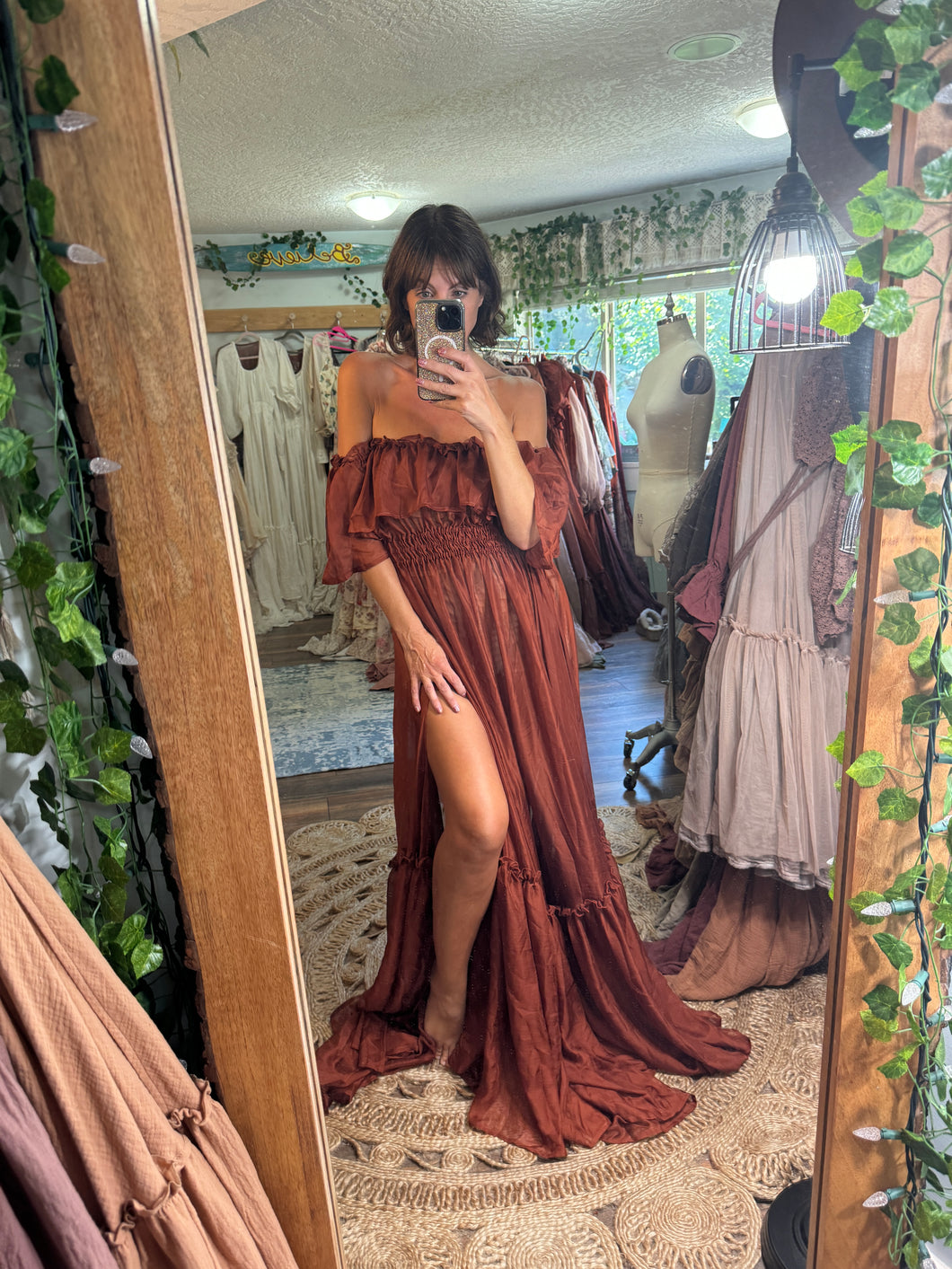 (Ready ship) show off those shouiders rust dress (sheer) ready to ship