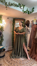 Load image into Gallery viewer, Prairie hearts cotton olive green ready to ship  reclamation dress