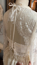 Load image into Gallery viewer, Sample sale new concept dress ivory and off white lace mixed with antique lace trims (high neck) corset