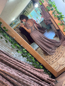 Reserve for ready to ship soon hand dyed brown lace two piece with detachable sleeve