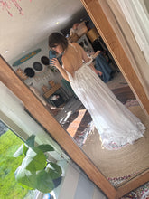 Load image into Gallery viewer, One of a kind Beachy Goddess off white dress with lace - open front style with padding in bust sale ready to ship