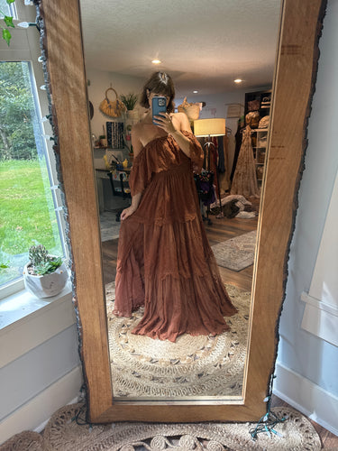 Ready to ship Show Off Those Shoulders dress in brown lace