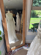 Load image into Gallery viewer, Sale-Ready to ship one of a kind lace with floral embellishments lined in chiffon dress xs-large adjustable