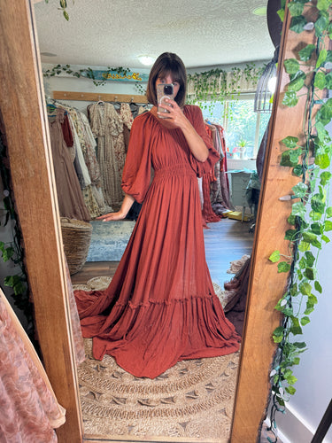 Ready to ship ruffle me right up rust linen cotton