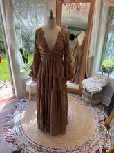 Load image into Gallery viewer, Ready to ship fearless hearts linen cotton tan brown reversible dress sale