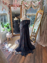 Load image into Gallery viewer, Show off those shoulders blue floral ready to ship dress sale