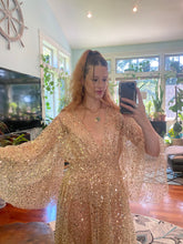 Load image into Gallery viewer, Mega sale golden glitter gown sheer ready to ship