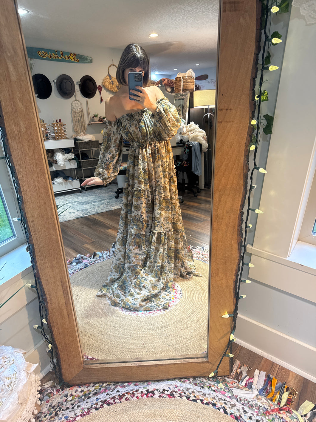 Ready to ship you glow girl  blue green floral crinkle print flash sale