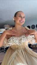 Load image into Gallery viewer, Flash sale concept piece  Ready to ship New style Opaline Dress with mini puff sleeves and embroidered ruffle (sand color)
