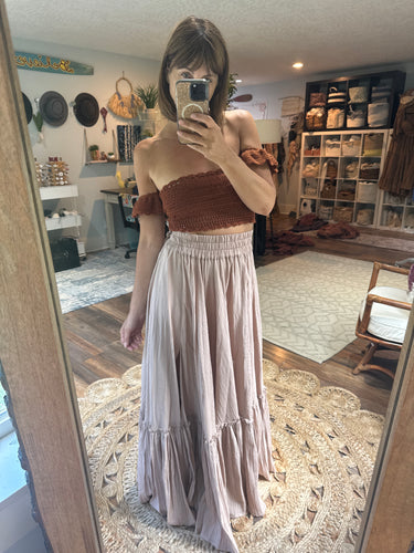 Ready to ship rust crochet top and beige cotton skirt