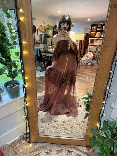 (Copy) Lace sheer rust dress on sale ready to ship