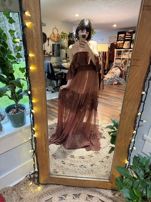 Lace sheer rust dress on sale ready to ship