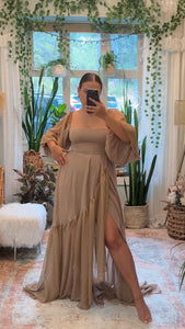 Black Friday Sale Ready to ship Glory dress in tan brown linen cotton and chiffon maternity friendly