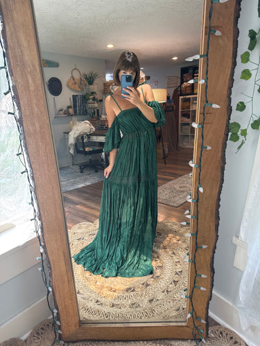 Sale-Ready to ship Athena dress forest green soft wrinkle fabric