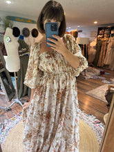 Load image into Gallery viewer, (Preorder allow 6-8 weeks )  floral you glow girl slightly sheer large golden crinkle print