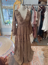 Load image into Gallery viewer, Ready to ship Fearless Hearts dress tan brown linen cotton reversible