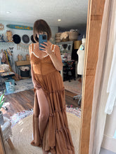 Load image into Gallery viewer, Ready to ship sale copper brown satin matte rosette dress