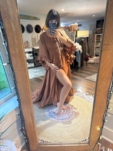 (Light brown ) Ruffle me open cotton