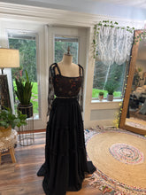 Load image into Gallery viewer, Two top one skirt - custom black corset top with you glow girl satin two piece ready to ship