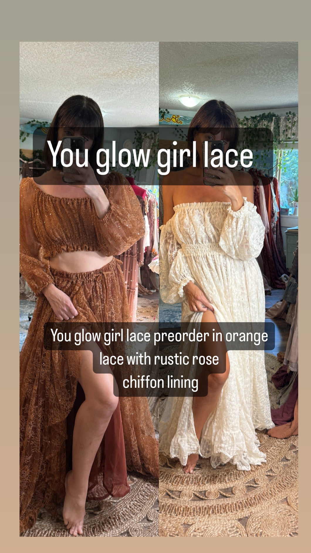 Preorder allow 6 to 8 week lace you glow girl orange lace rustic rose brown chiffon lining